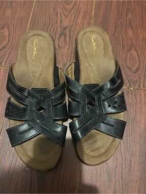 Black Woven-Strap Slide Sandals for Women